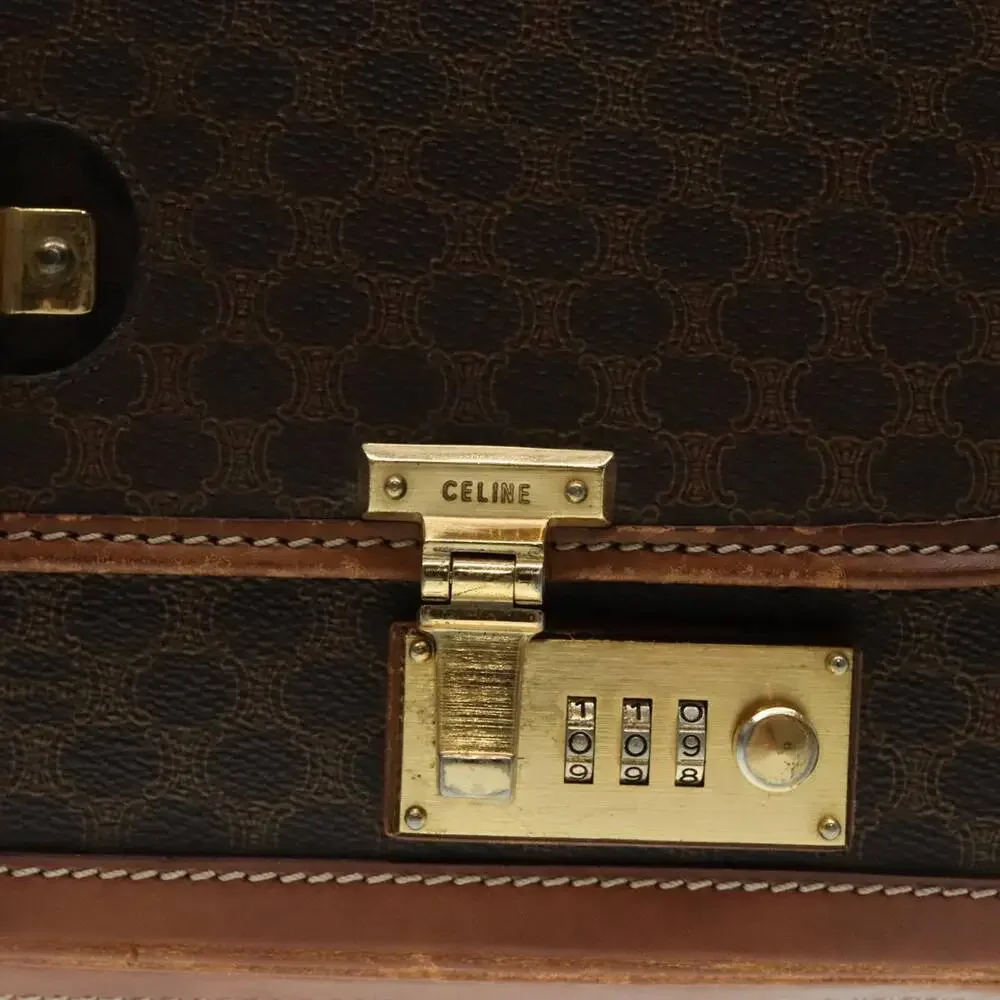 CELINE Macadam Canvas Trunk Pvc Leather Gold Brown